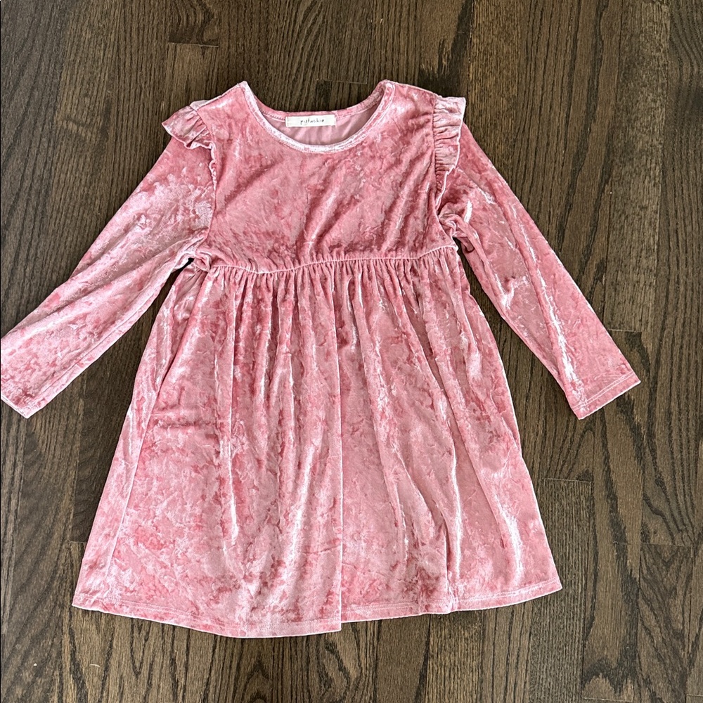 Charming Pink Velvet Long Sleeve Dress for Kids